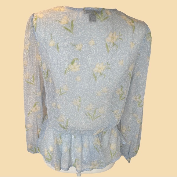 NWOT Blue and Yellow Sheer Peplum Top.          NEVER WORN - Picture 3 of 5